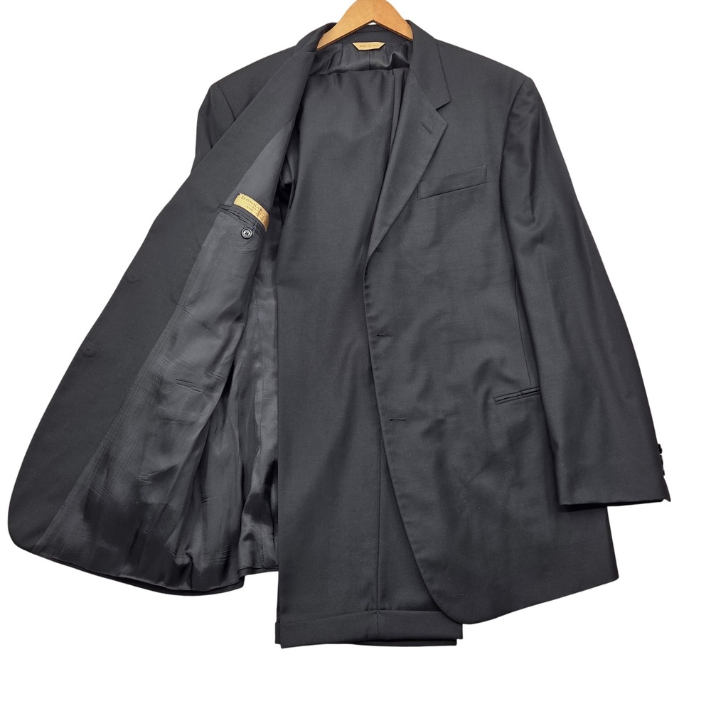 Vintage Donna Karan Signature Black Wool Suit Made in Italy Mens 46/40 Long